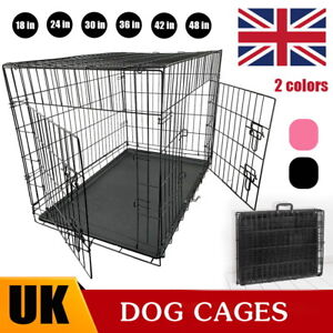 Folding Metal Dog Animal Cage Puppy Pet Crate Carrier -Small Medium Large XL XXL