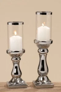 Windlicht Maseru 2 Stück  Dekoration Tischdeko Fensterdeko Silber Steingut Kerze - Bild 1 von 3