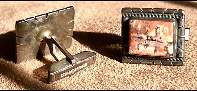 Vintage Sterling Silver Picture Jasper Cufflinks – Mid-Century Southwest - Image 1 of 2