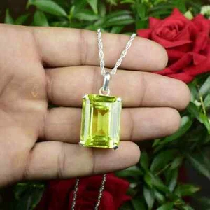 60 Ct Natural Lemon Zircon Pendant 925 Sterling Silver Emerald Gemstone Jewelry - Picture 1 of 6