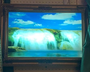 Vtg MCM Reverse Waterfall Motion Picture Wall Art Bird Sounds 25.25" x 17.5" - Picture 1 of 1