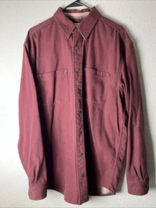 LL Bean Jacket Mens M Flannel Lined Chore Coat Canvas Snap Maroon OYQ21 - Picture 1 of 3