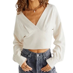 Free People We the Free All Nighter Long Sleeve Surplice Crop Top | Small - Picture 1 of 10
