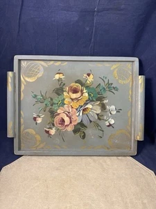 Vintage Tole Painted Wooden Tray 12 3/8 x 17” - Picture 1 of 9