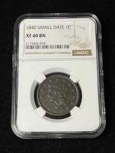 1840 Small Date Large Cent NGC XF40 - Picture 1 of 3