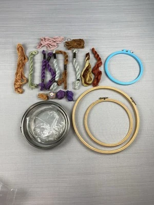 Embroidery Cross Stitch Lot Wooden, Metal, Plastic Hoop Thread Craft Needlepoint - Image 1 of 4