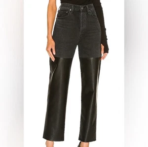 AGOLDE Jeans Pants 90s Pinched Waist Jeans in Black Leather Size 27 Harley Biker - Picture 1 of 13