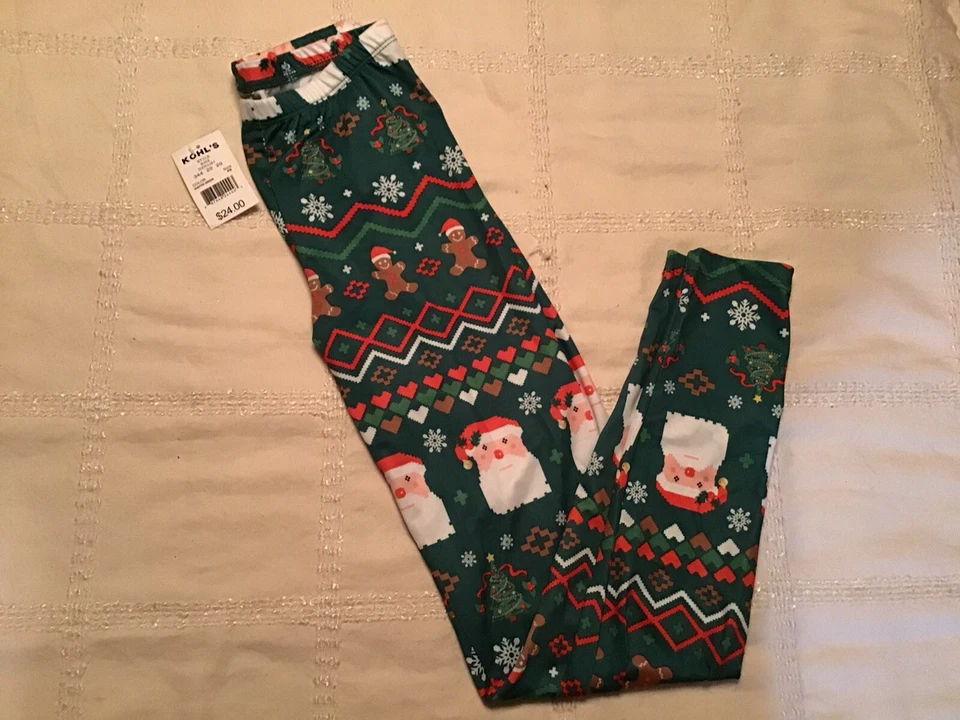 Holiday Leggings Santa Gingerbread Man Tree Snowflakes XS - Image 1 of 1