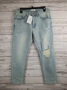 Fashion Nova Herren Größe 32 London zugeschnittene Skinny Jeans Distressed hellblau - Bild 1 von 12