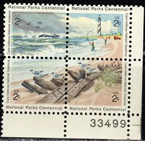 #1448-51 1972 2-cent Cape Hatteras se-tenant block of 4 with plate# MNH - Picture 1 of 1