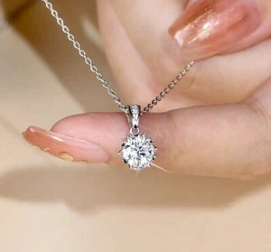 1ct Necklace Pendant White Gold Gift Box Lab-Created Wedding Diamond Test Pass - Picture 1 of 6