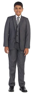 Magen Kids Boy SLIM FIT Formal Bridal 7 Pcs Set Suit S1-18 Charcoal 2 Button 30A - Picture 1 of 1