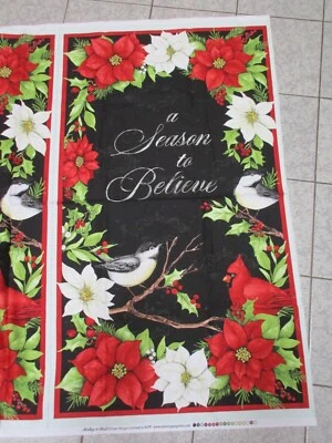 Cotton Fabric 1 Panel 25" Black Red Christmas A Season to Believe Susan Winget - Image 1 of 4