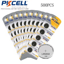 500PCS 3.6V LIR2032 40mAh Li-ion Rechargeable Batteries