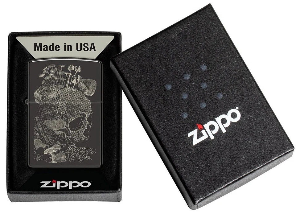 Genuine ZIPPO Lighter 48590 HIGH POLISH SKULL MUSHROOM DE VITA ET MORTE BLACK - Image 1 of 4
