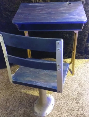 Antique Solid Oak School Desk & Chair Set with Cast Iron Adjustable Bases Cover