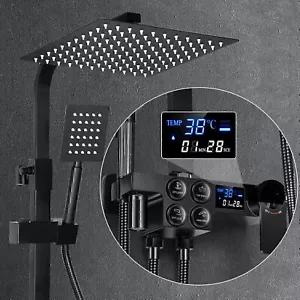 Thermostat Schwarz Duscharmatur Duschset Regendusche Duschsystem Kopfbrause Dwpv - Bild 1 von 15
