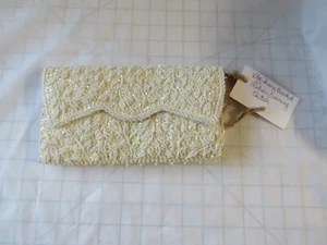 Cartera clutch de noche vintage marfil con cuentas para dama - Imagen 1 de 4
