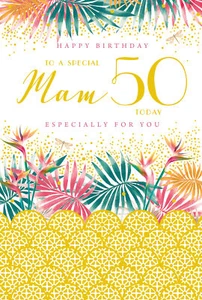 Mam 50th Birthday Card 50 Today Bright Ferns Happy Lovely Verse - Picture 1 of 2