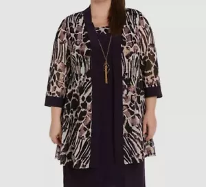 R & M Richards Women's Purple Animal-Print Jacket Plus Size 16W - Picture 1 of 3