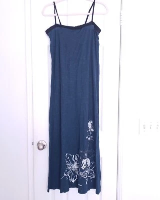 Vestido Largo Diva Mujer Verde Azulado Modificado Correa de Espagueti Diseño Floral Talla S Chico Foto 1 de 4