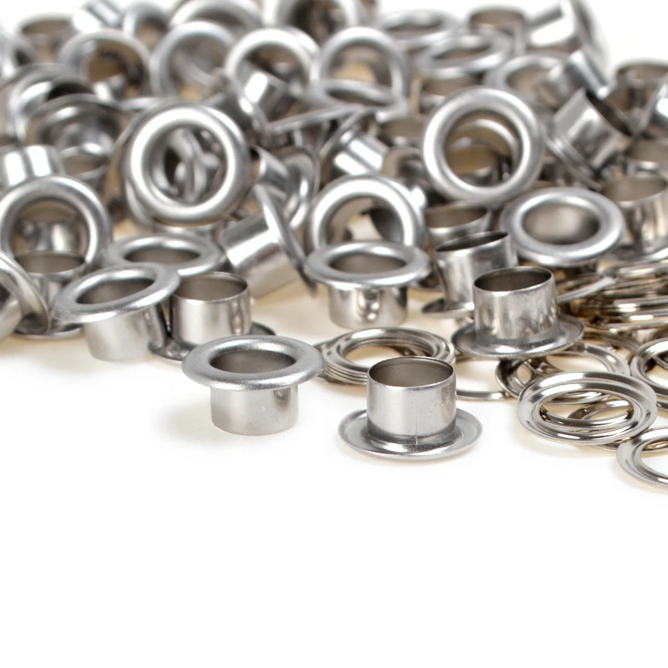 New Silver 100 Sets Size 6/8/10mm Eyelets w/Washer Grommets For Leather Craft - image 1 of 1
