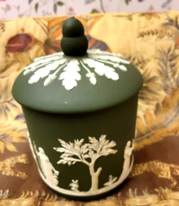 Antique Wedgwood Olive Green Jasper Dip Tobacco Jar CA. 1890~ Exquisite! - Picture 1 of 14
