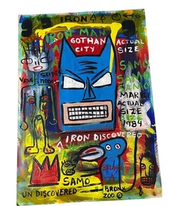 JEAN MICHEL BASQUIAT-POSTCARD PAINTING ON CARDBOARD-SIGNED - Picture 1 of 2