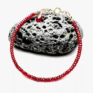Natural Ruby Bracelet Solid 18K Yellow Gold 750, 7.1" - 7.4" , 40th Anniversary - Picture 1 of 11