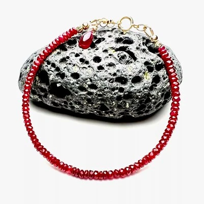 Natural Ruby Bracelet Solid 18K Yellow Gold 750, 7.1" - 7.4" , 40th Anniversary  - Image 1 of 4