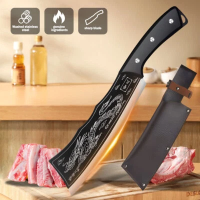 MDHAND Handmade Dragon Kitchen Chef Butcher Knife Bone Meat Cleaver Chopping w/ Sheath
