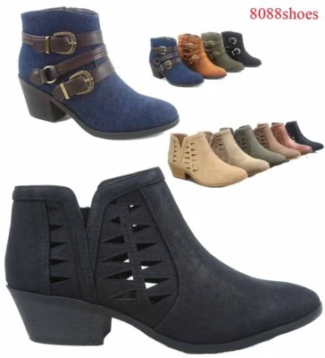 Women's Fashion Zip Chunky Low Heel Ankle Booties Shoes Size 5.5 - 11 NEW - Image 1 of 4