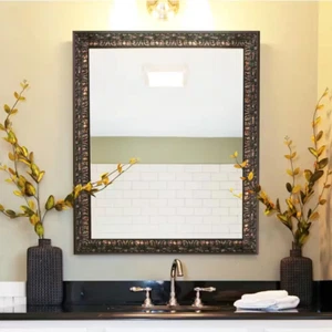 Ornate Mirror Wall Framed Beveled Glass Hanging Home Decor 29 x 35 Inch Bronze - Picture 1 of 11