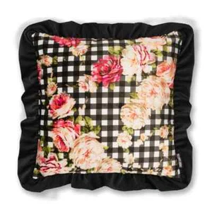 Paloma Faith Modern Floral Frilled Ruffled Black Pink Red Cushion Covers 43x43cm - Picture 1 of 8
