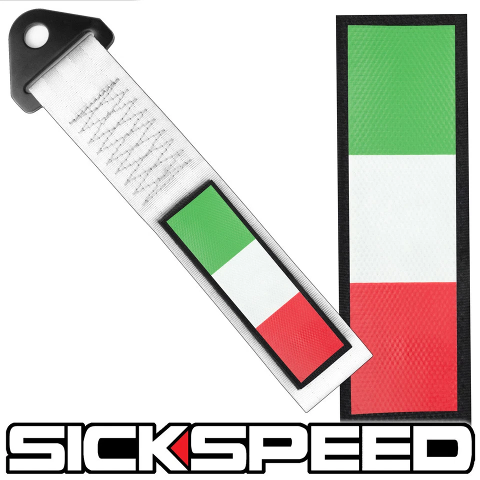 BLANCO BANDERA ITALIA ALTA RESISTENCIA CARRERAS CORREA DE REMOLQUE GANCHO DE REMOLQUE DELANTERO TRASERO ITALIANO Foto 1 de 1