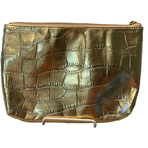 Estee Lauder Gold Faux 9” moc croc Makeup Cosmetic Travel Pouch logo tag NWOT - Picture 1 of 4