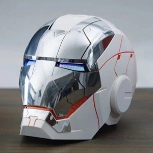 2025 Iron Man 1/1 Mk5 Casco Telecomando Maschera Vocale Bianco Argento Regali Natale - Foto 1 di 7