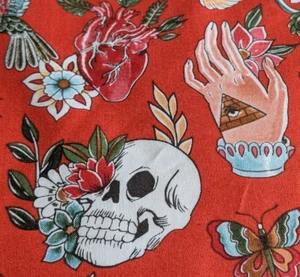 Alexander Henry Cotton Fabric TELL TALE TATTO on Red  Skulls Anchors 45" W BTY - Picture 1 of 10