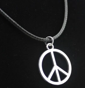 New Unisex Stainless Steel Peace Sign Pendant Choker Necklace Jewelry Rope - Picture 1 of 4