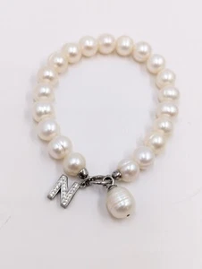 Honora Sterling Silver Pearl Bracelet With Initial N U290 - Picture 1 of 11