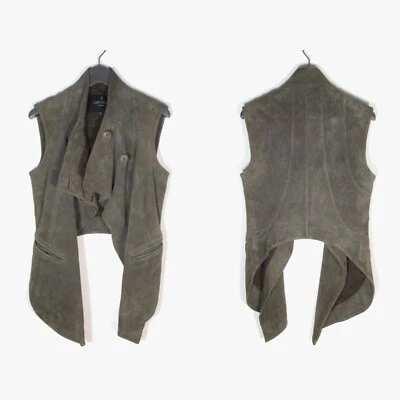 STUNNING WOMENS ALL SAINTS FEATHERS LEATHER GILET KHAKI SUEDE 8 VINTAGE RARE - Image 1 of 4