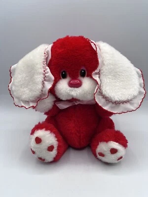 Tela de felpa vintage roja cachorro perro coleccionista con volantes orejas y patas de corazón de fieltro Foto 1 de 4