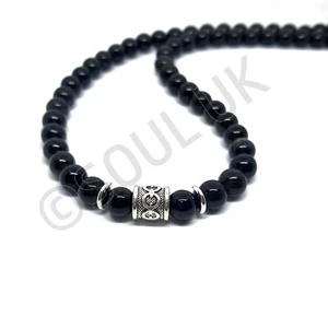 Black Obsidian & Tibetan Silver Healing Protection Beaded Necklace Mens Ladies - Picture 1 of 3
