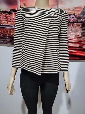 Elizabeth And James Size 4 Striped Blazer Cropped Tan Black Wrap 3/4 Sleeve #X - Image 1 of 4