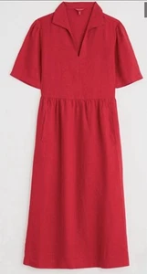 Seasalt Cornwall Pure Linen Collard Waisted Midi Dress Red Size 16 RRP £89.95 - Picture 1 of 19