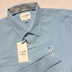 C Lab NYC Shirt Mens Large Slim 16.5 34/35 Stretch Striped Long Sleeve Button Up - Picture 1 of 8