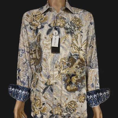 CAMISA VISCOSA LEOPARDO CON CUENTAS EDICIÓN LIMITADA ROBERT GRAHAM KINGNAMM NUEVA CON ETIQUETAS XL Foto 1 de 4