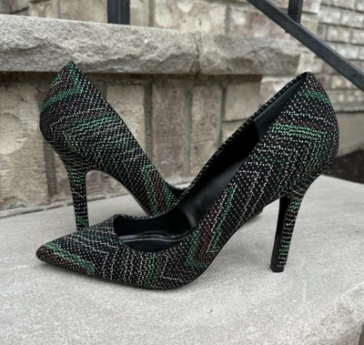 CHARLES BY CHARLES David Sweetness 7.5 刺绣 SPARKLY STILETTO 绿色 黑色 — 第 1/4 张图片