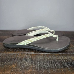 Olukai Ho'Opio Womens Size 8 Sandals Flip Flop Thong Flats Striped White - Picture 1 of 11