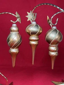 Krebs Glas Lauscha Germany Set of 3 Gold Glass Christmas Ornaments - Picture 1 of 7